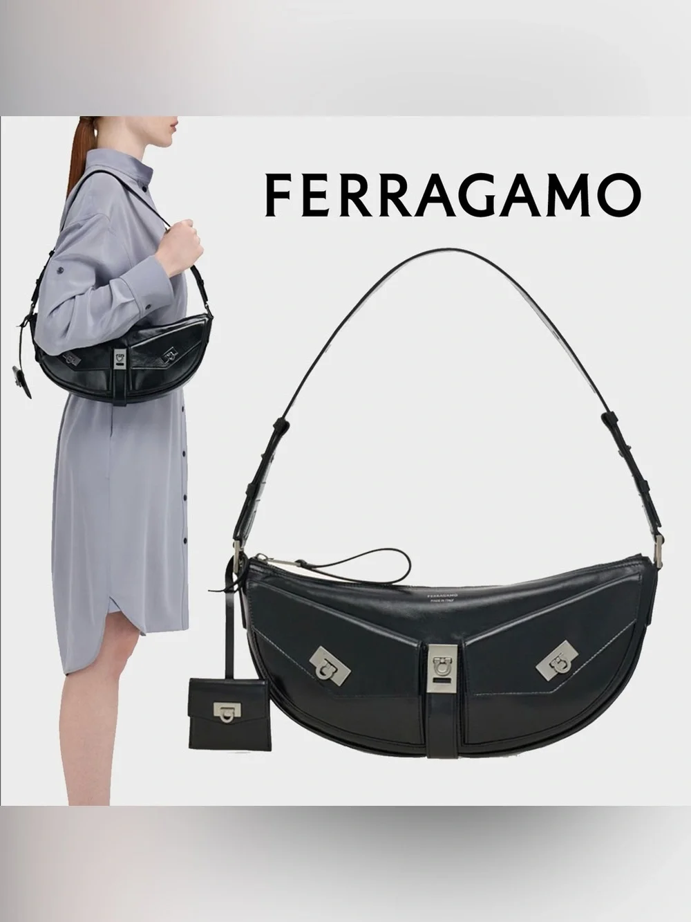 Ferragamo Women's Black Multipocket Hobo Bag Black